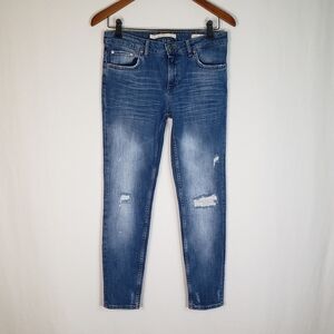 Zara Woman Distressed Slim-fit 5-Pocket Jeans Size 28 Light Wash
